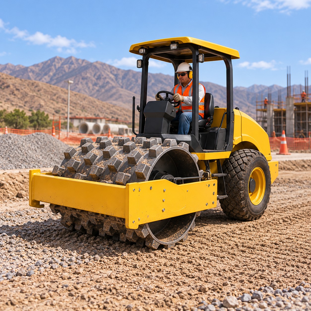 Compactadora de suelo en funcionamiento 1