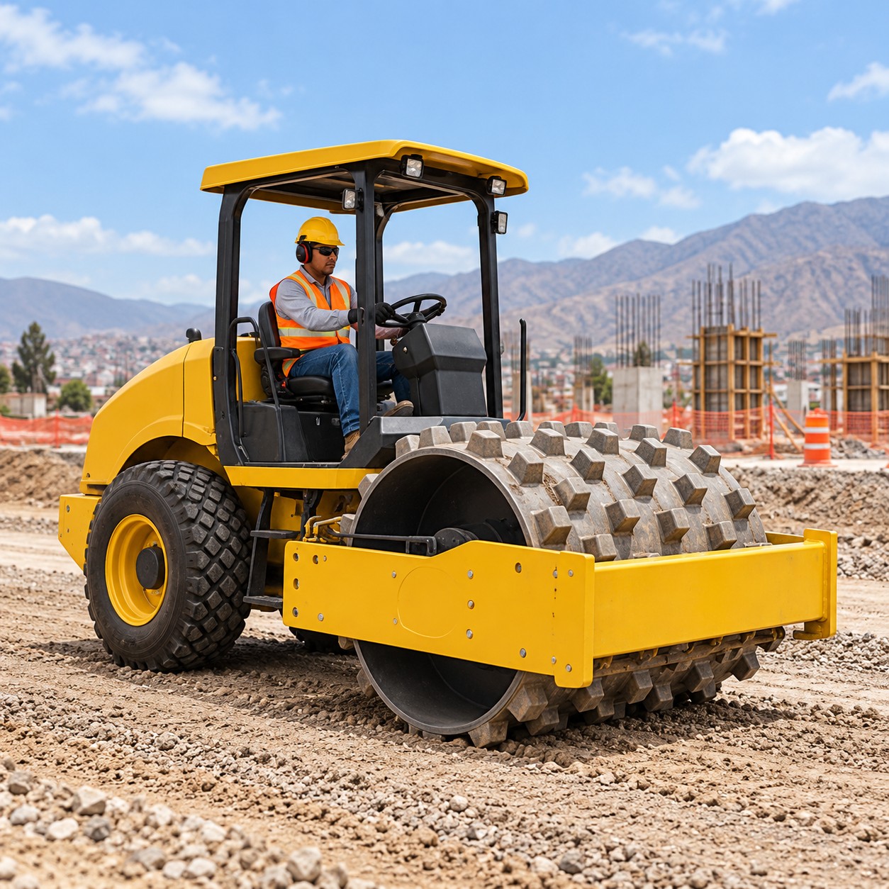 Compactadora de suelo en funcionamiento 2